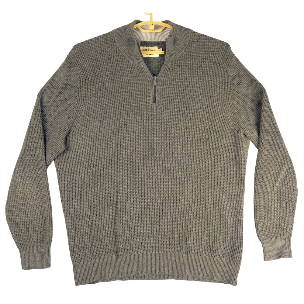 The Normal Brand Mens XL Gray Waffle Knit Quarter Zip Pullover Sweater